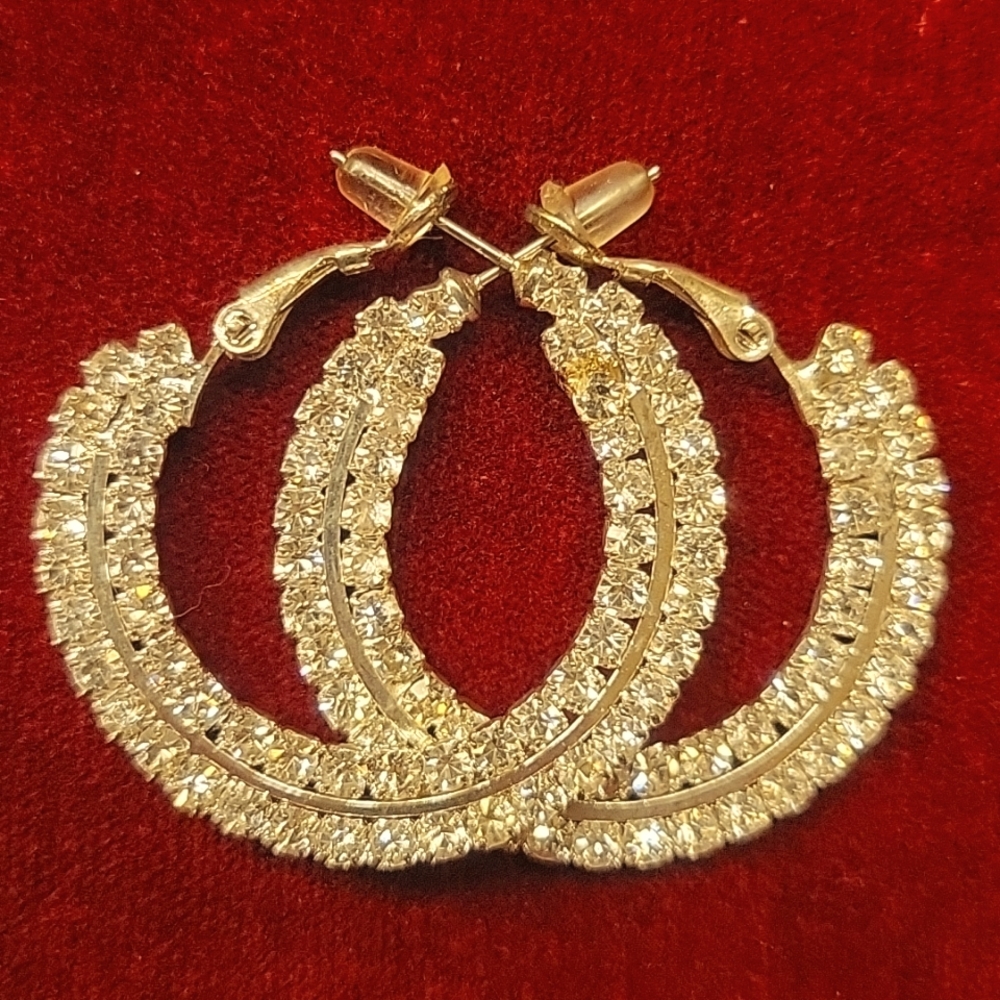 Eastern Indian Clear Rhinestone Embellished 5/8" Diameter Hoop Earrings